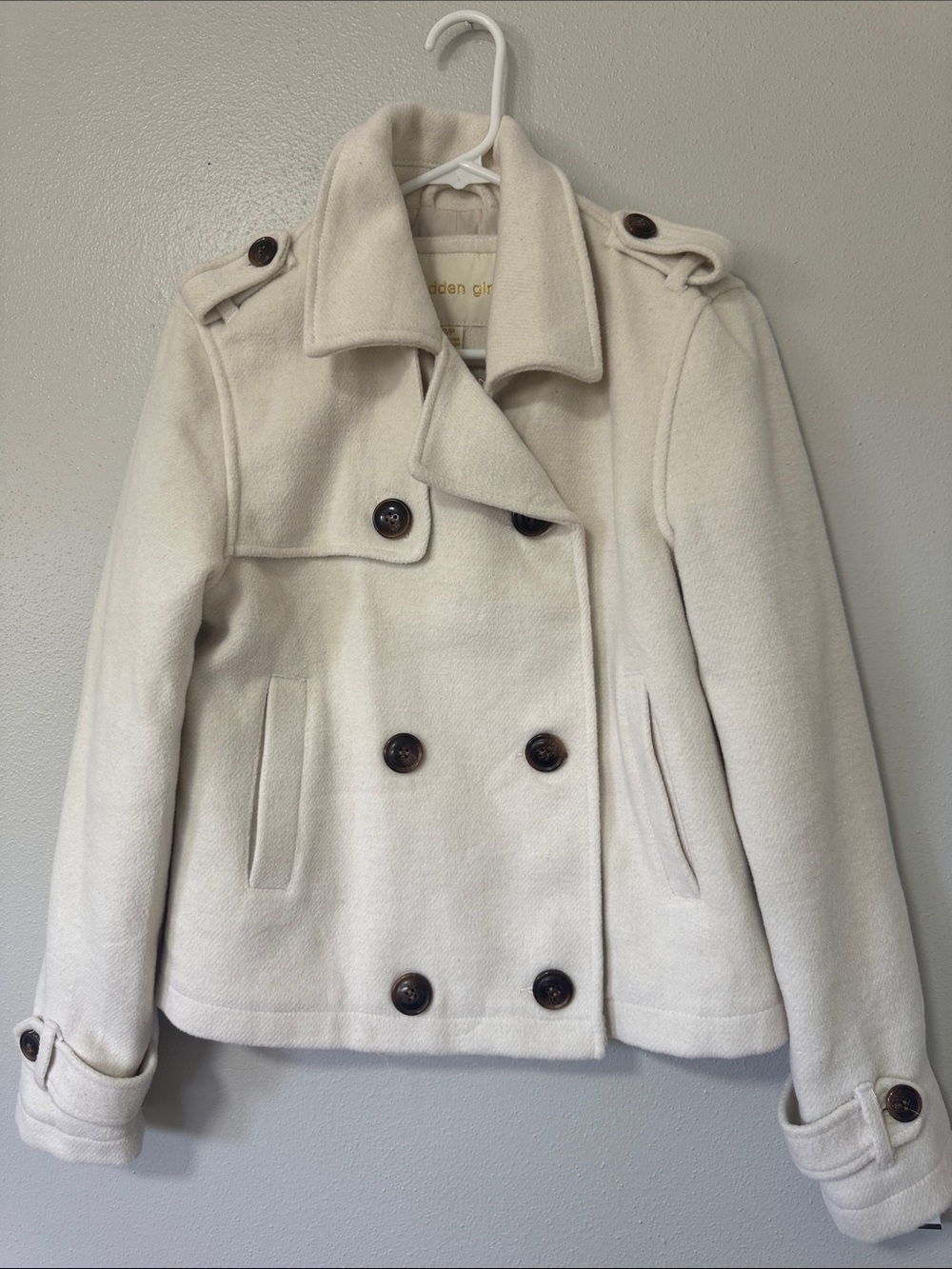 Madden Girl Cream Double-Breasted Peacoat
